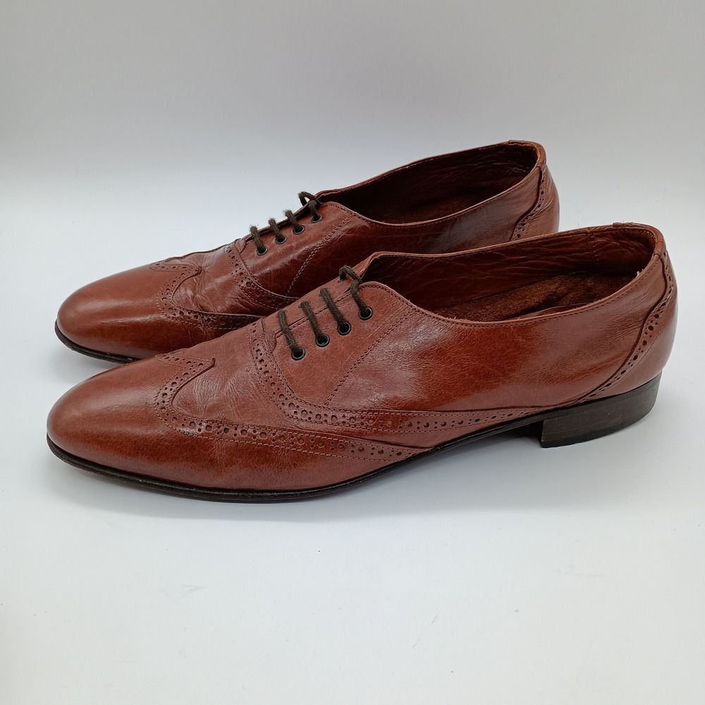 Bally Mens Wingtip Oxford Leather Dress Shoes Cognac Brown Made in Italy Size 11